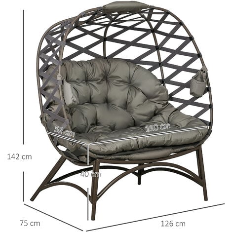 Outsunny 2 Seater Egg Chair Outdoor with Cushion, Cup Pockets Sand Brown