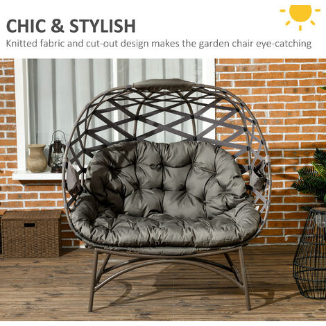 Outsunny 2 Seater Egg Chair Outdoor with Cushion, Cup Pockets Sand Brown