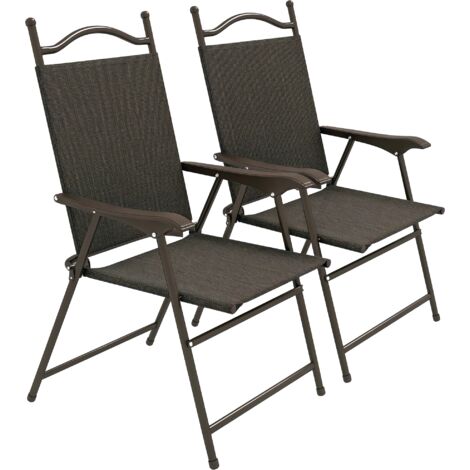 Outsunny Folding Chairs Set w/ Armrest, Breathable Mesh Fabric Seat Dark Brown (1/5)
