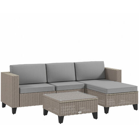 Outsunny 5 PCs Rattan Garden Furniture Set with Glass Coffee Table Brown (1/5)