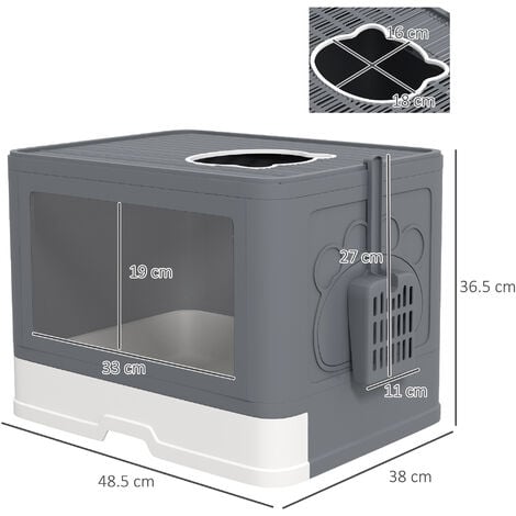 PawHut Enclosed Cat Litter Tray with Lid, Front Entry, Top Exit, Scoop, Brush