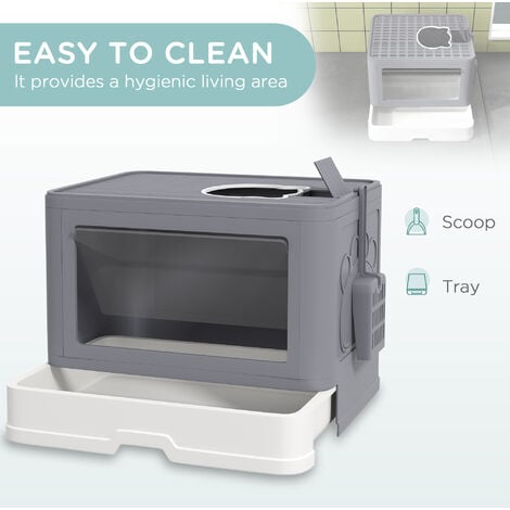 PawHut Enclosed Cat Litter Tray with Lid, Front Entry, Top Exit, Scoop, Brush