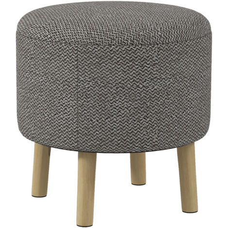 HOMCOM Storage Ottoman, Round Stool Chair with Cushioned Top, Hidden Space Light Grey (1/5)