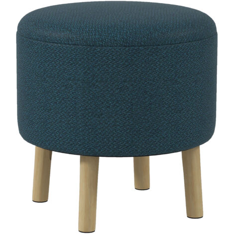 HOMCOM Storage Ottoman, Round Stool Chair with Cushioned Top, Hidden Space Blue
