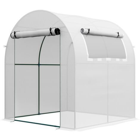 Outsunny Walk in Polytunnel Greenhouse with Roll-up Window and Door, White