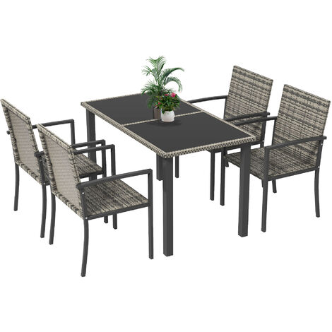 Outsunny 4 Seater Rattan Garden Furniture Set w/ Glass Tabletop Mixed Grey