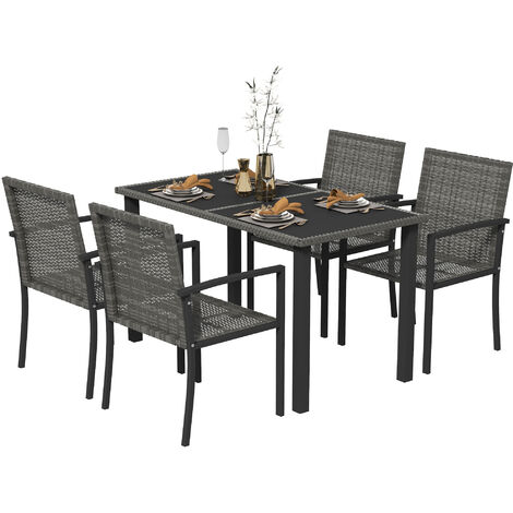 Outsunny 4 Seater Rattan Garden Furniture Set w/ Glass Tabletop Grey