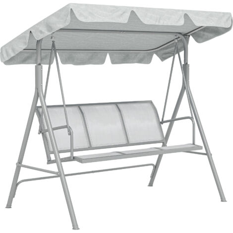 Outsunny Metal Swing Chair Garden Hammock 3 Seater Patio Bench w/ Canopy Grey