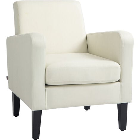 HOMCOM Modern Armchair Accent Chair with Rubber Wood Legs for Bedroom White