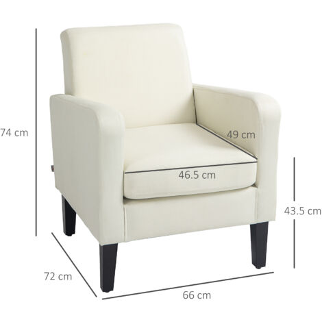 HOMCOM Modern Armchair Accent Chair with Rubber Wood Legs for Bedroom White