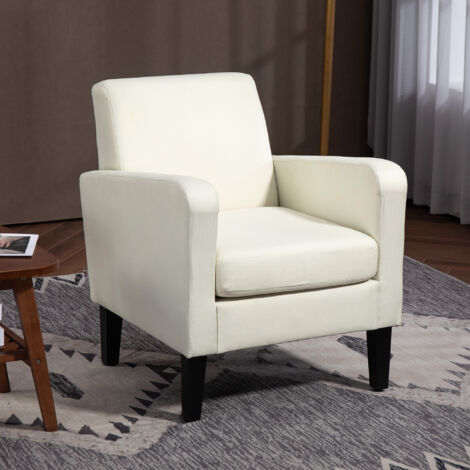 HOMCOM Modern Armchair Accent Chair with Rubber Wood Legs for Bedroom White