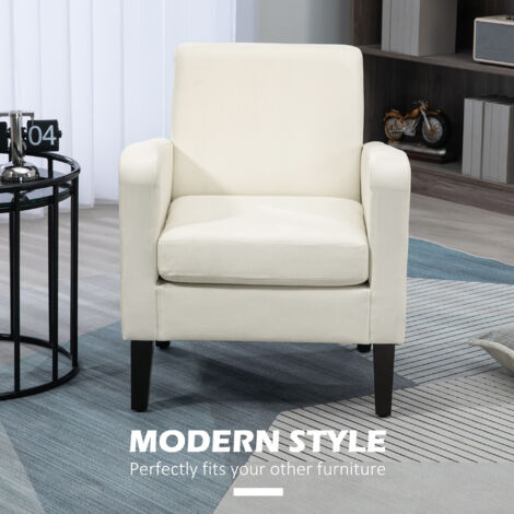 HOMCOM Modern Armchair Accent Chair with Rubber Wood Legs for Bedroom White