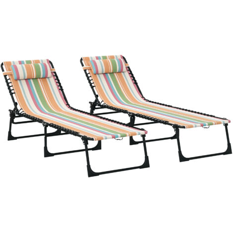 Outsunny 2 Pcs Folding Beach Chair Chaise Lounge 4 Adjustable Positions Multi (1/5)