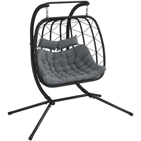 Outsunny PE Hanging Swing Chair w/ Thick Cushion, Patio Hanging Chair, Black (1/5)