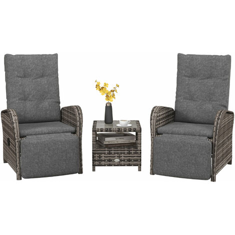 Outsunny 3 PCs Rattan Chaise Lounge Sofa Set w/ Cushion for Patio Yard Porch Brown