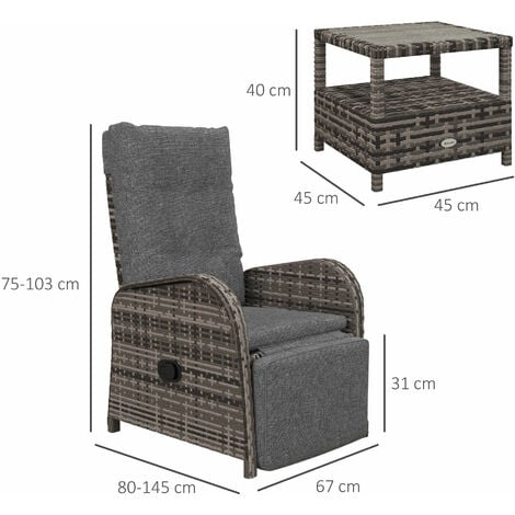 Outsunny 3 PCs Rattan Chaise Lounge Sofa Set w/ Cushion for Patio Yard Porch Brown