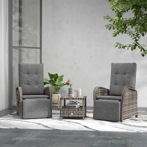 Outsunny 3 PCs Rattan Chaise Lounge Sofa Set w/ Cushion for Patio Yard Porch Brown