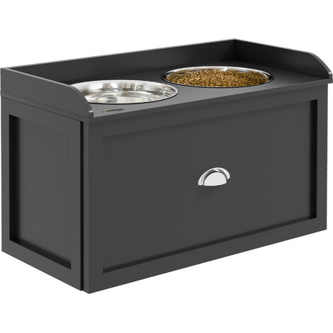 PawHut Stainless Steel Raised Dog Bowls, Double Bowl w/ 21L Storage Drawer Black