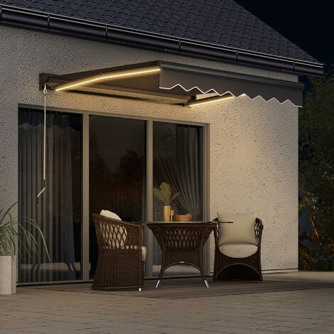 Outsunny Electric Awning with LED Light, Sun Canopies for Patio 2.5 x 2m