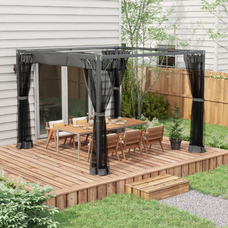 Outsunny Pergola with Retractable Roof and Netting, Dark Grey 3 x 3 m