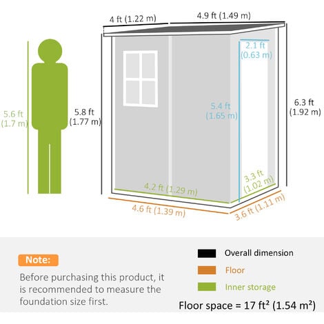 Outsunny Lean to Garden Shed Plastic Tool Storage House w/ Lockable Door 122W x 149D x 192Hcm