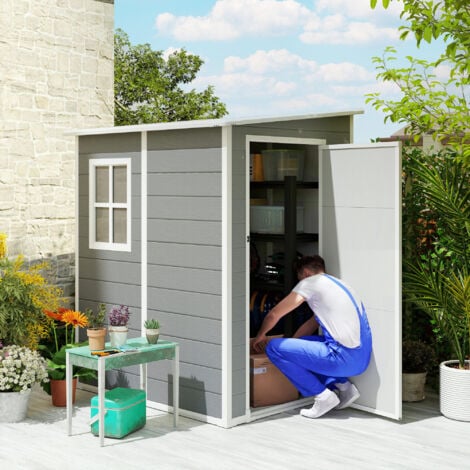 Outsunny Lean to Garden Shed Plastic Tool Storage House w/ Lockable Door 122W x 149D x 192Hcm