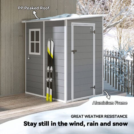 Outsunny Lean to Garden Shed Plastic Tool Storage House w/ Lockable Door 122W x 149D x 192Hcm