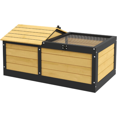 PawHut Wooden Tortoise House, Small Pet Reptile with Hide Shelter Den and Run Yellow