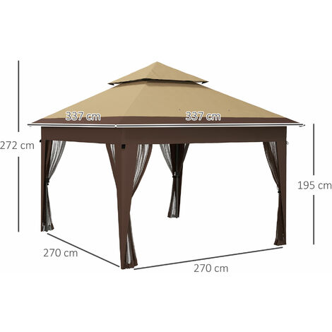 Outsunny 3 x 3(m) Pop Up Gazebo, Instant Shelter with Mosquito Netting Khaki