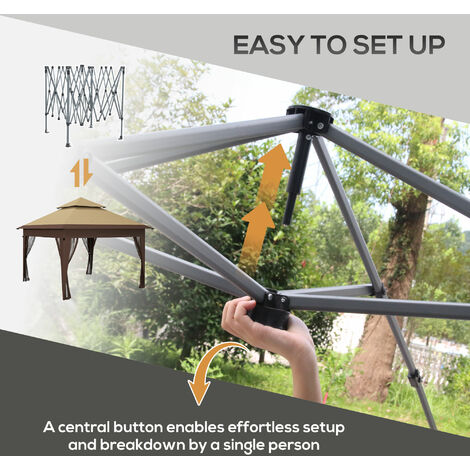Outsunny 3 x 3(m) Pop Up Gazebo, Instant Shelter with Mosquito Netting Khaki
