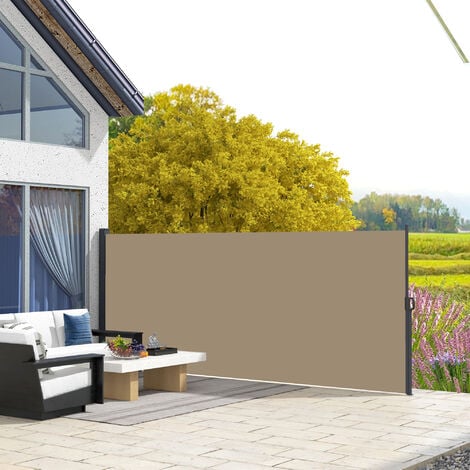 Outsunny Side Awning Retractable, Outdoor Privacy Screen, Khaki