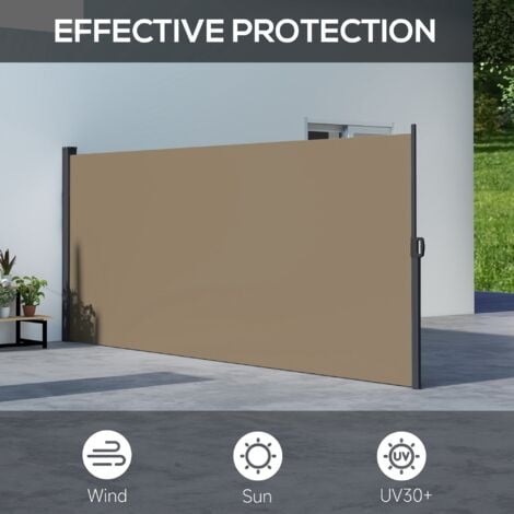 Outsunny Side Awning Retractable, Outdoor Privacy Screen, Khaki