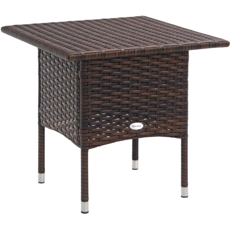 Outsunny PE Rattan Outdoor Coffee Table, Easy Match Rattan Side Table Brown