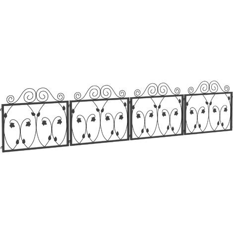 Outsunny 4 Panels Decorative Garden Fence Metal Wire No Dig Fencing Black (1/5)