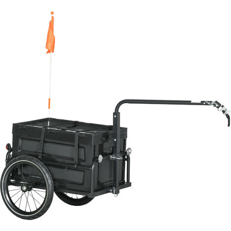 HOMCOM Bicycle Trailer with Foldable Storage Box and Pneumatic Tyres Black