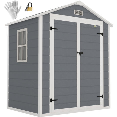 Outsunny Lean to Garden Shed Plastic Tool Storage House w/ Lockable Door 183W x 134D x 210Hcm