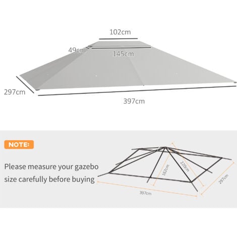 Outsunny 3 x 4m Gazebo Canopy Replacement Gazebo Roof Cover Light Grey