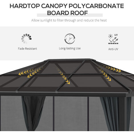 Outsunny 3 x 3.6m Aluminium Hardtop Gazebo Canopy w/ Polycarbonate Top