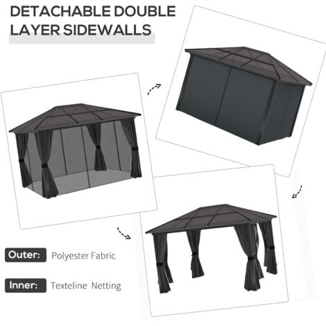 Outsunny 3 x 3.6m Aluminium Hardtop Gazebo Canopy w/ Polycarbonate Top