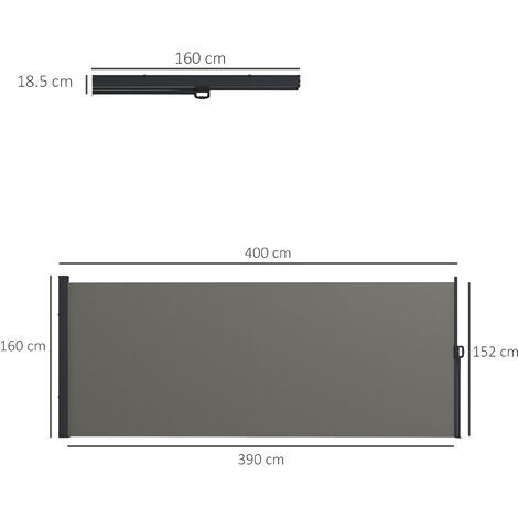 Outsunny Side Awning Retractable, Outdoor Privacy Screen, Dark Grey