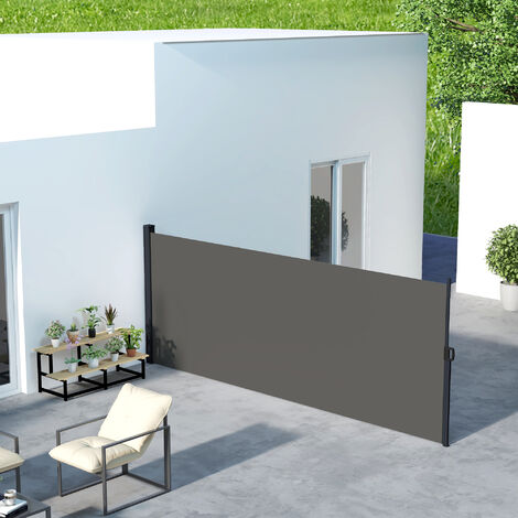 Outsunny Side Awning Retractable, Outdoor Privacy Screen, Dark Grey