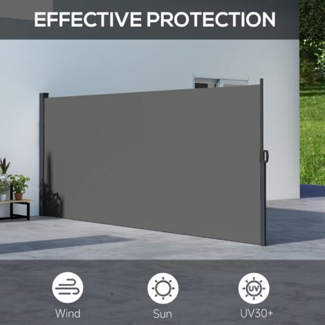 Outsunny Side Awning Retractable, Outdoor Privacy Screen, Dark Grey