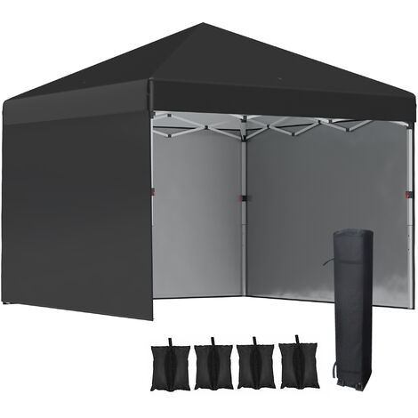 Outsunny 3x3 (M) Pop Up Gazebo Party Tent w/ 2 Sidewalls, Weight Bags Black