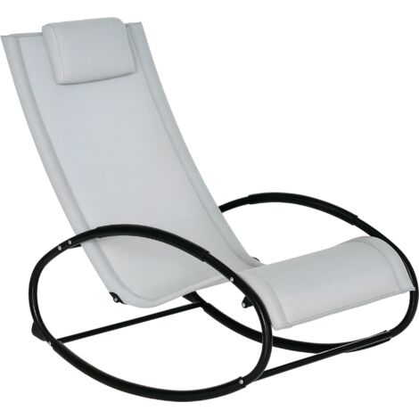 Outsunny Patio Rocking Chair Orbital Zero Gravity Seat Pool Chaise w/ Pillow Grey