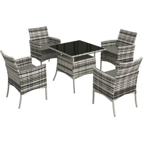 Outsunny Rattan Outdoor Dining Table and Chairs for 4, Mixed Grey
