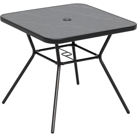 Outsunny Faux-marbled Patio Table with Umbrella Hole Steel Frame for Balcony