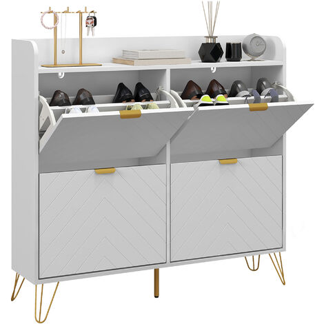 HOMCOM Narrow Shoe Storage Cabinet with 4 Flip Drawers for 16 Pairs of Shoes
