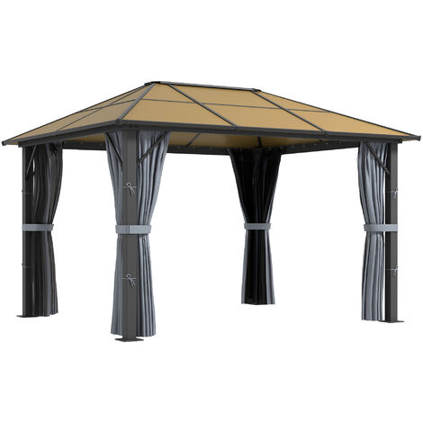 Outsunny Polycarbonate Hardtop Gazebo with Aluminium Frame and Curtains 3 x 3.6(m)
