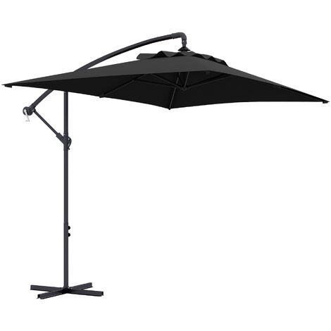 Outsunny 3 m Cantilever Parasol with Cross Base, Crank Handle, 6 Ribs Black