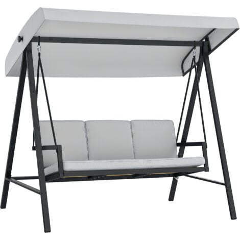 Outsunny 3 Seater Garden Swing Chair with Adjustable Canopy and Cushions Light Grey